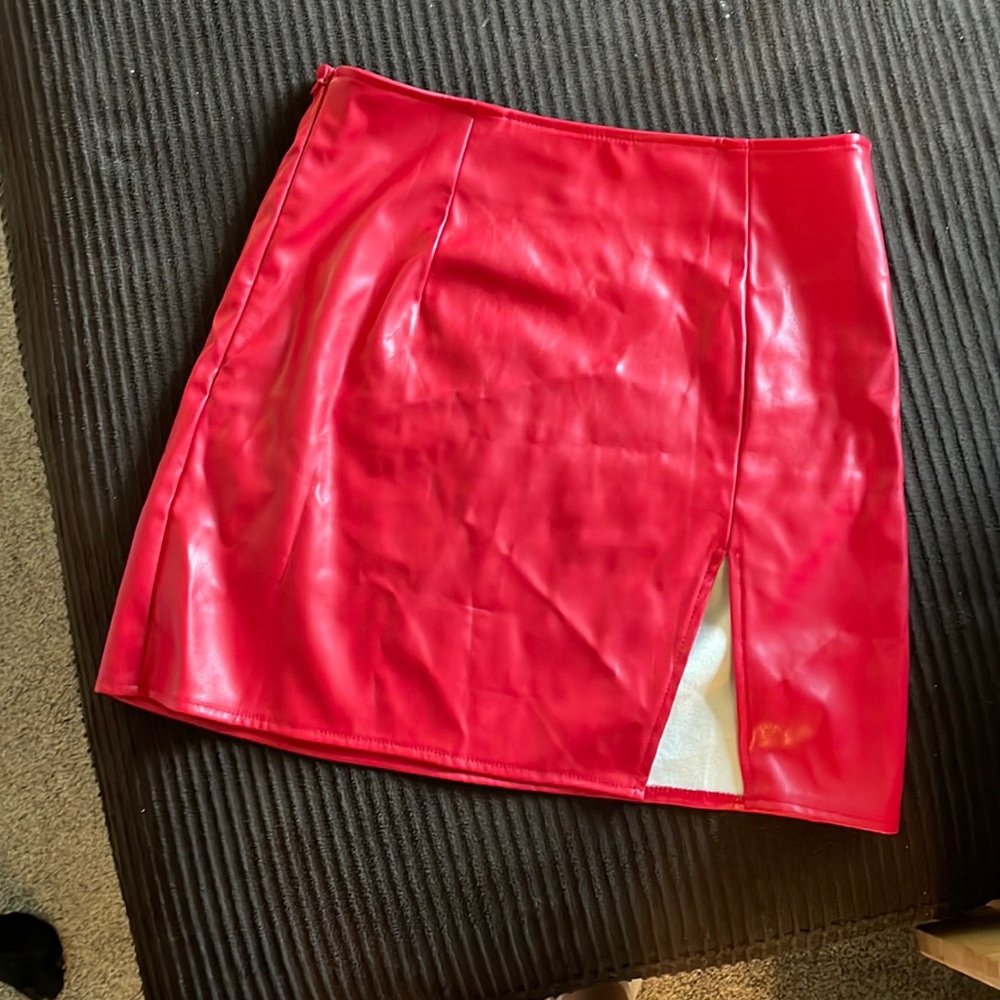Split thigh leather skirt